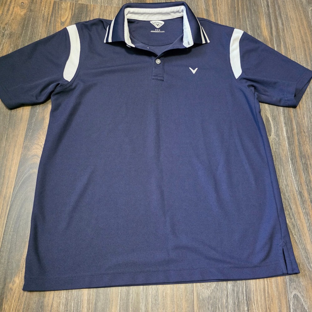 Callaway Mens Navy Blue White Performance Golf Polo Shirt Size Medium RN 37763